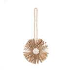 Pompon décoratif en raphia naturel avec motif floral – 70 cm