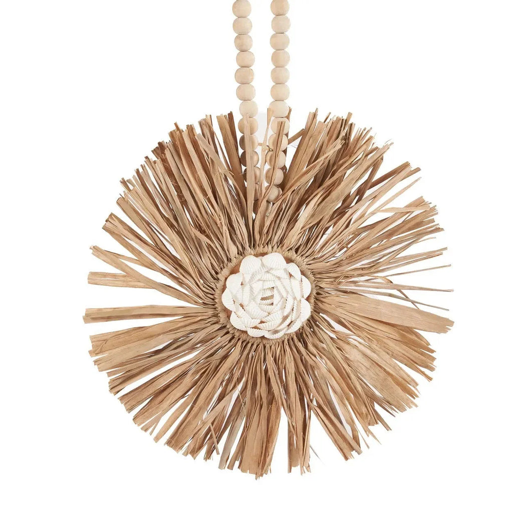 Pompon décoratif en raphia naturel avec motif floral – 70 cm