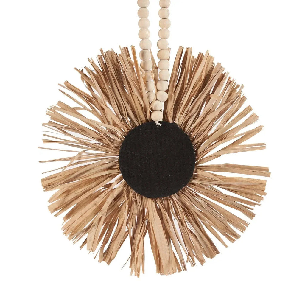 Pompon décoratif en raphia naturel avec motif floral – 70 cm