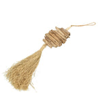 Ornement pompon mural en bois flotté beige naturel, franges jute et boucle ficelle