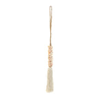 Attache rideau beige à coquillages et pompons en coton écru rose