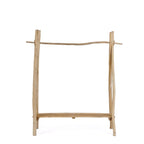 Portant à vêtements en teck naturel avec branches rustiques et étagère 120x50 cm