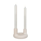 Porte-bougie en céramique beige minimaliste rond ø13 cm avec deux bougies blanches