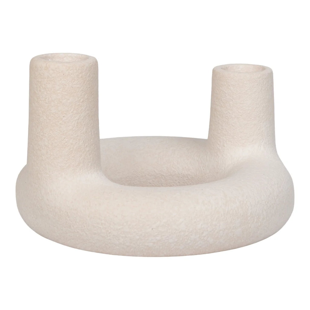 Porte-bougie en céramique beige ronde ø13 cm texturé mat