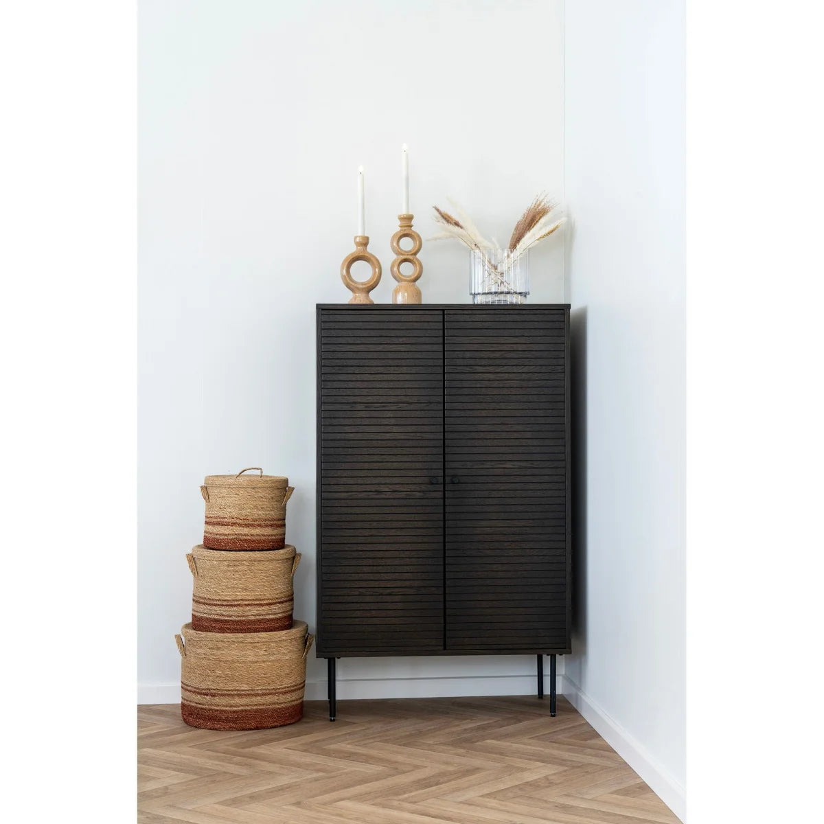 Porte-bougie décoratif en céramique marron 23 cm, design minimaliste
