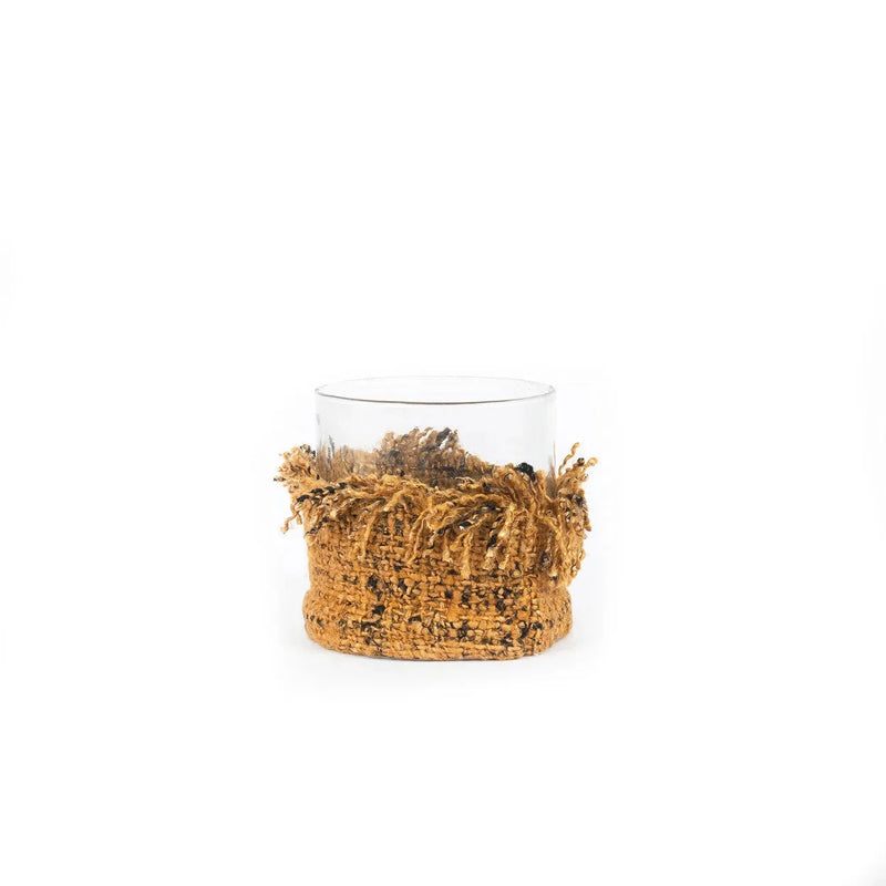 Porte-bougie en coton tricoté – Marron cannelle – H8 cm