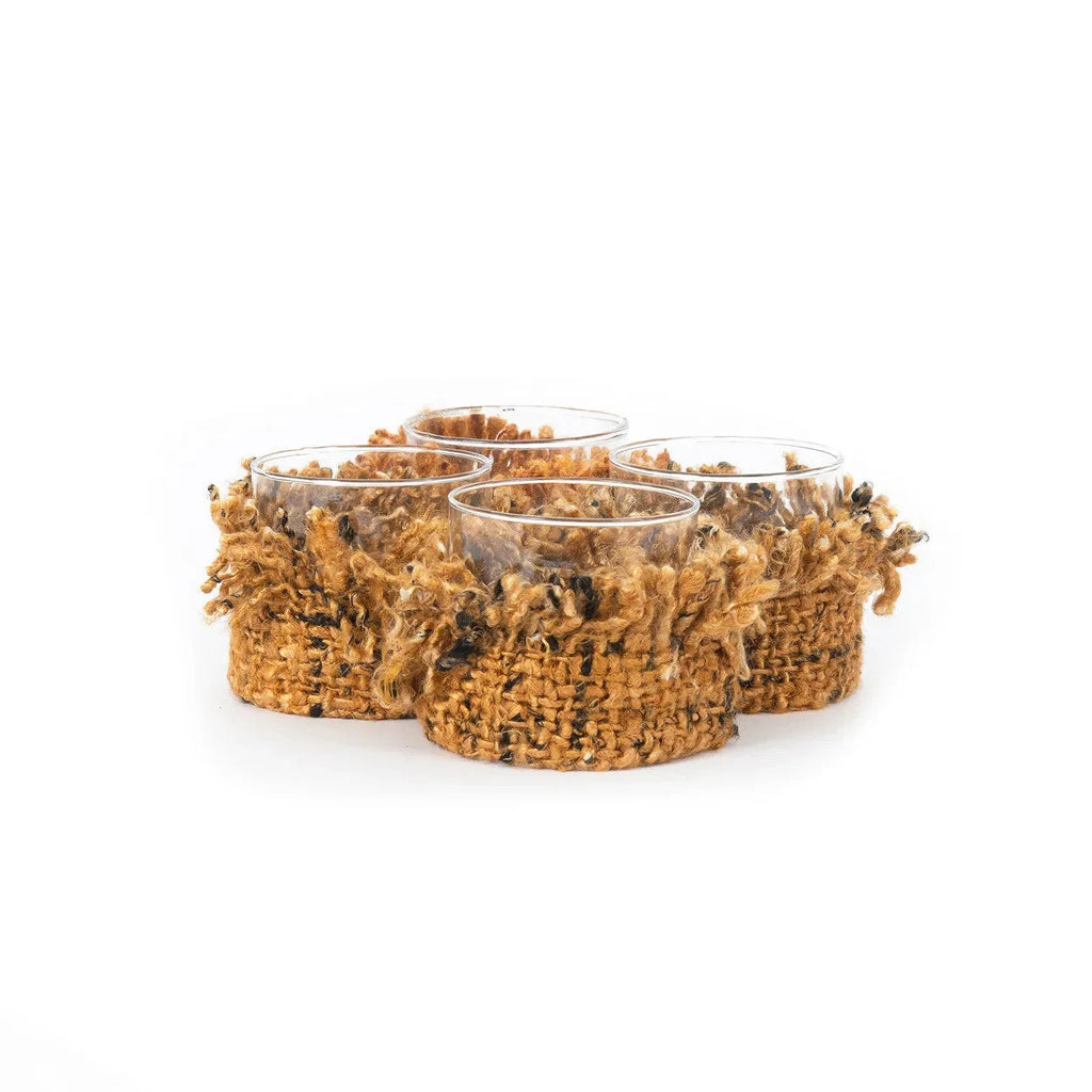 Porte-bougie en coton tricoté – Marron cannelle – H8 cm