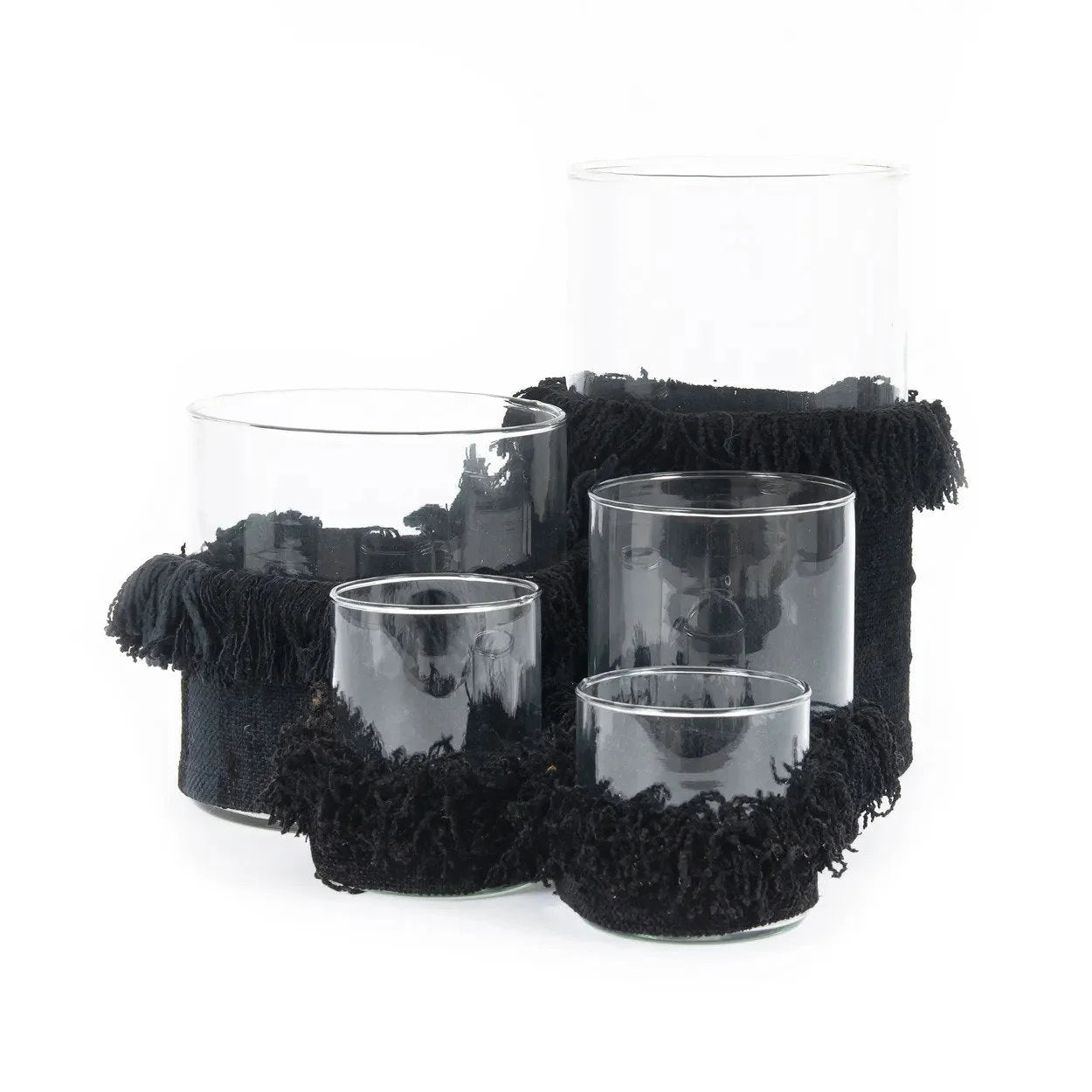 Porte-bougie en velours noir – Cylindrique et texturé