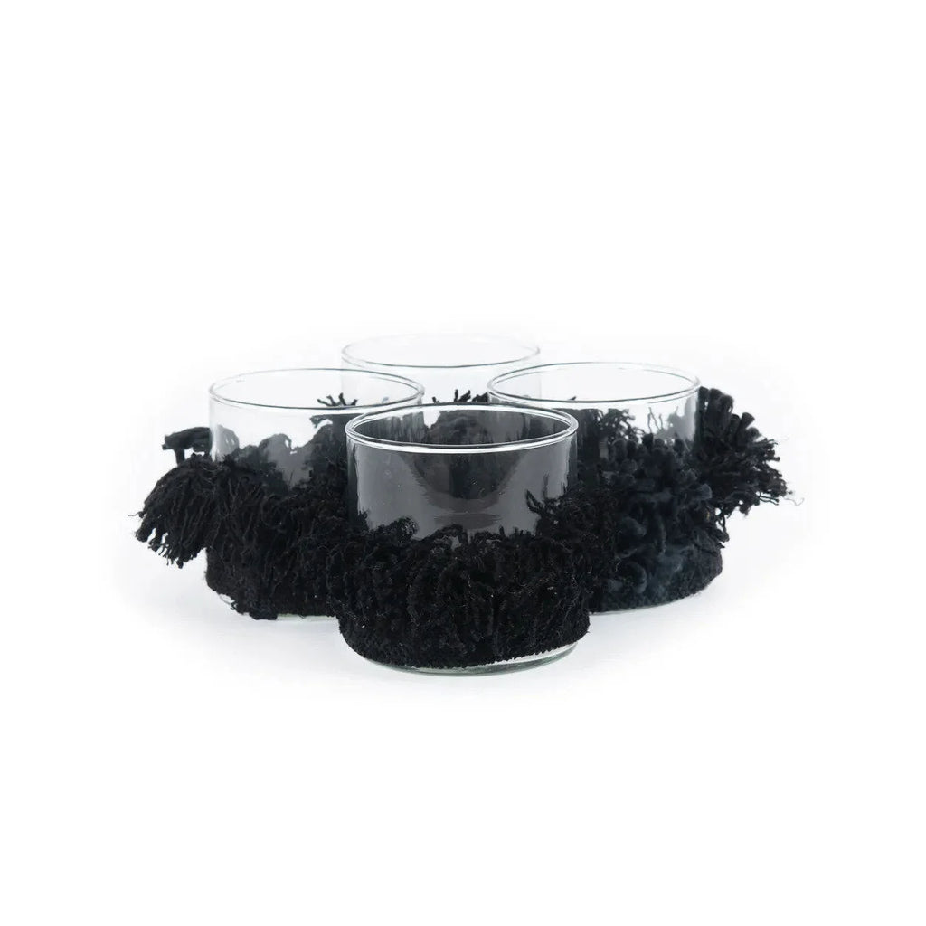 Porte-bougie en velours noir – Cylindrique et texturé
