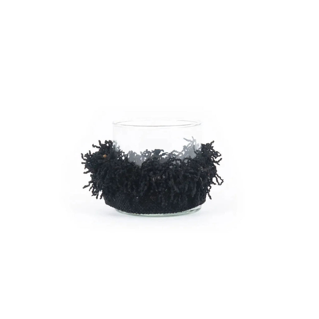 Porte-bougie en velours noir – Cylindrique et texturé