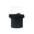 Porte-bougie en verre et velours noir avec franges