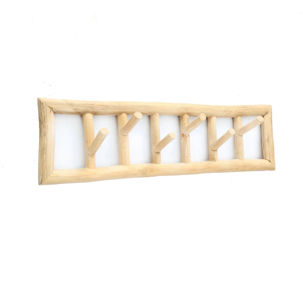 Porte-manteau mural en teck naturel design rectangulaire – 70x10 cm
