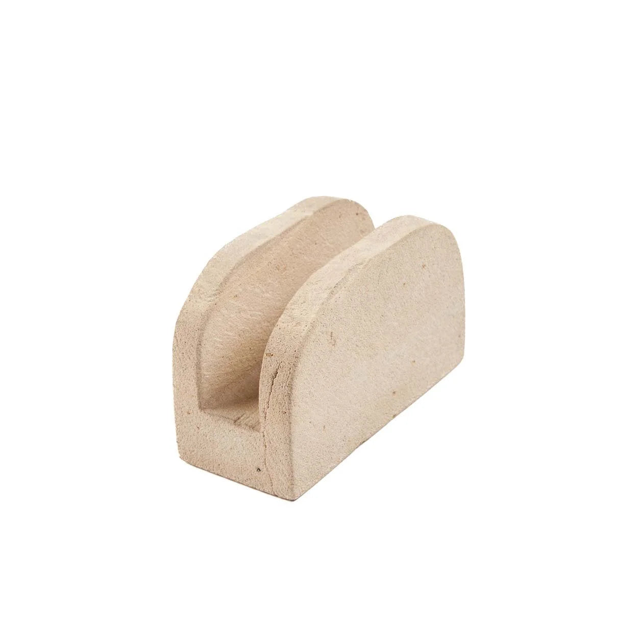 Porte-serviettes beige en pierre naturelle, forme arche avec slots courbés
