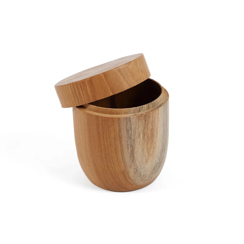 Pot en teck sculpté cylindrique – Bois naturel