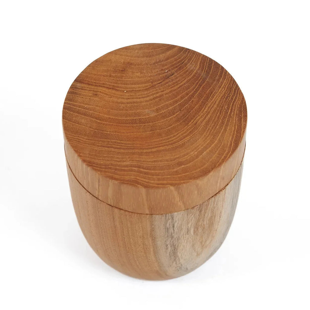 Pot en teck sculpté cylindrique – Bois naturel
