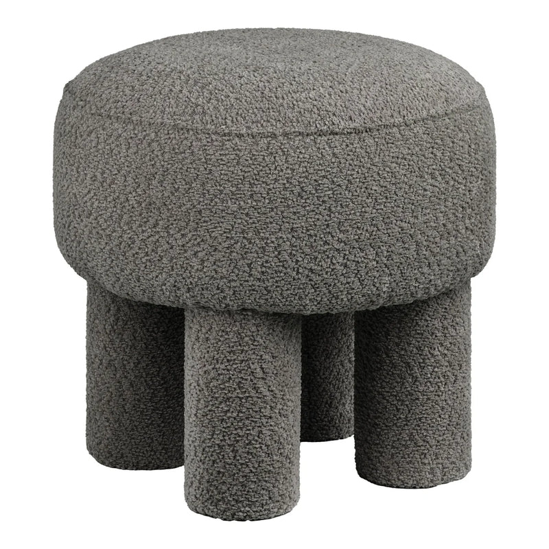 Pouf rond en tissu bouclé gris foncé avec pieds assortis – Ø43 cm