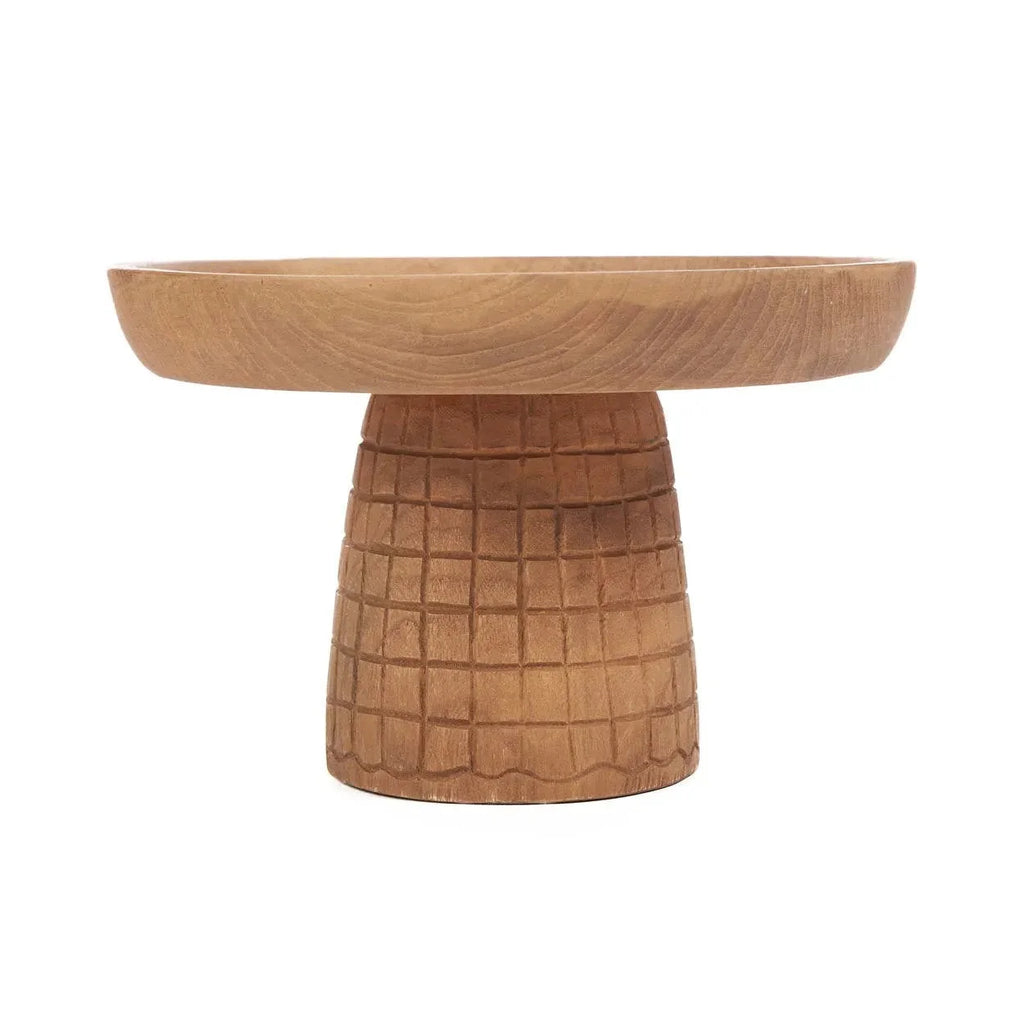 Présentoir à gâteau en bois naturel pied gravé quadrillage Ø24 cm