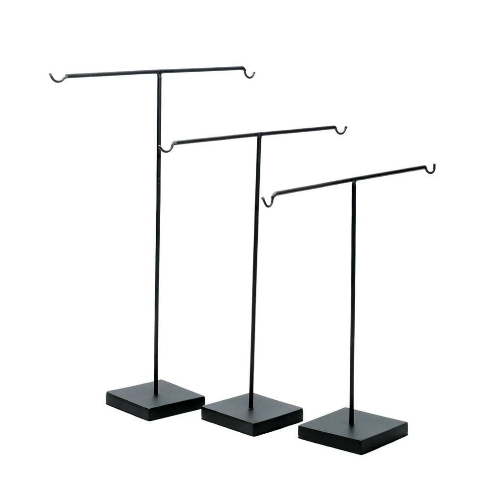 Présentoir bijoux métal noir forme T avec crochets, set de 3