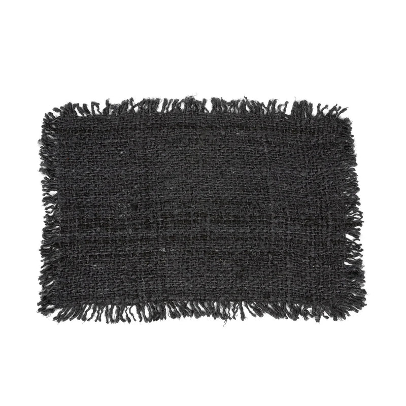 Set de table rectangulaire en coton noir frangé tissé artisanal – Set de 2