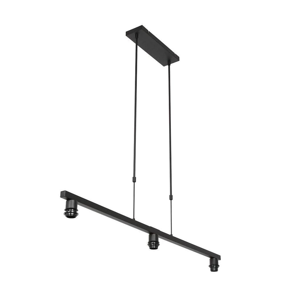 Suspension 3 abat-jour tissu noir intérieur doré avec 3 ampoules exposées