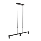 Suspension 3 abat-jour tissu noir intérieur doré, luminaire noir métal 140x30 cm