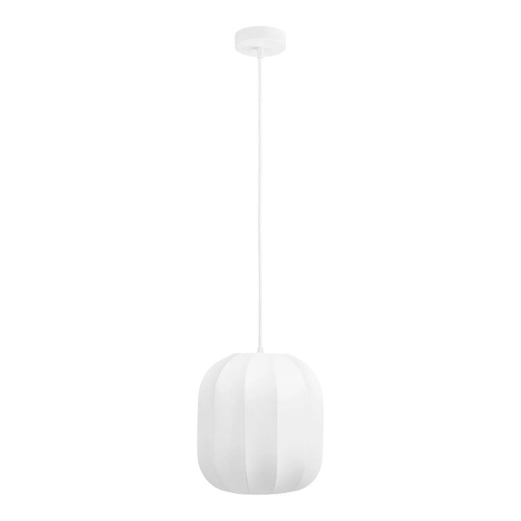 Suspension blanche en soie et métal à abat-jour côtelé Ø25 cm