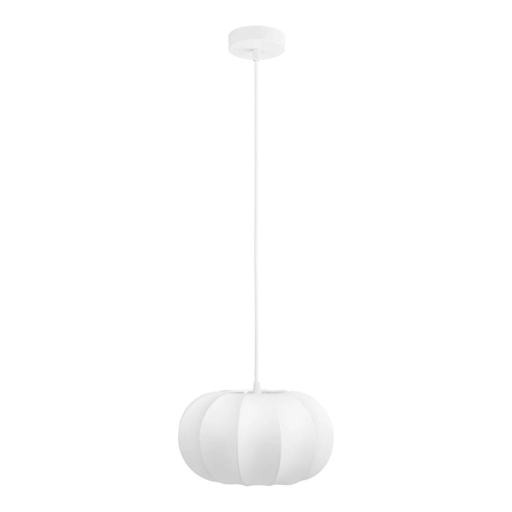 Suspension blanche en forme de lanterne textile côtelé Ø28 cm