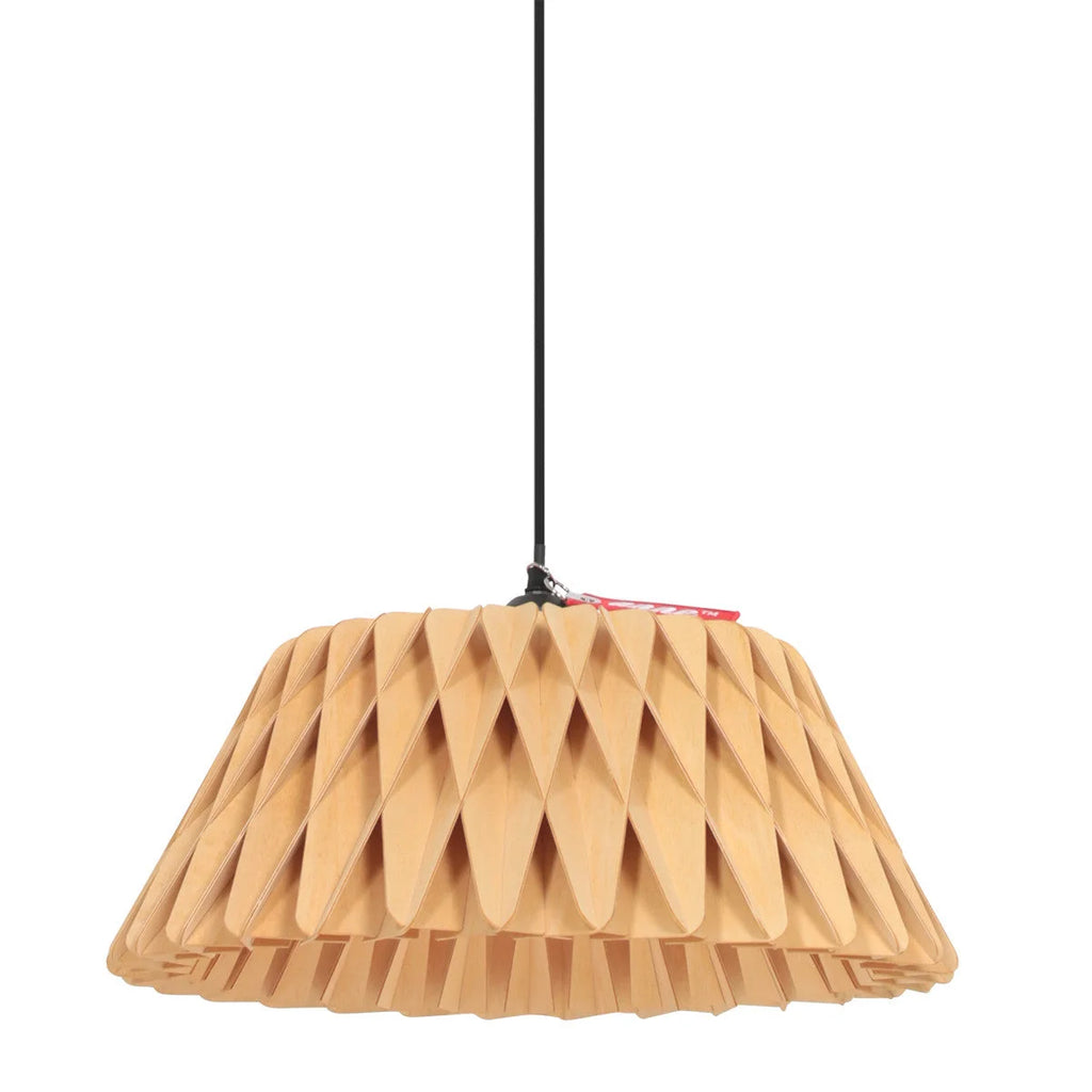 Suspension en bois naturel design ondulé avec câble noir, diamètre 46 cm