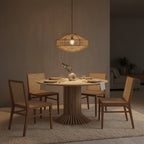 Suspension en ronce ajourée beige sable Ø60 cm ton bois naturel