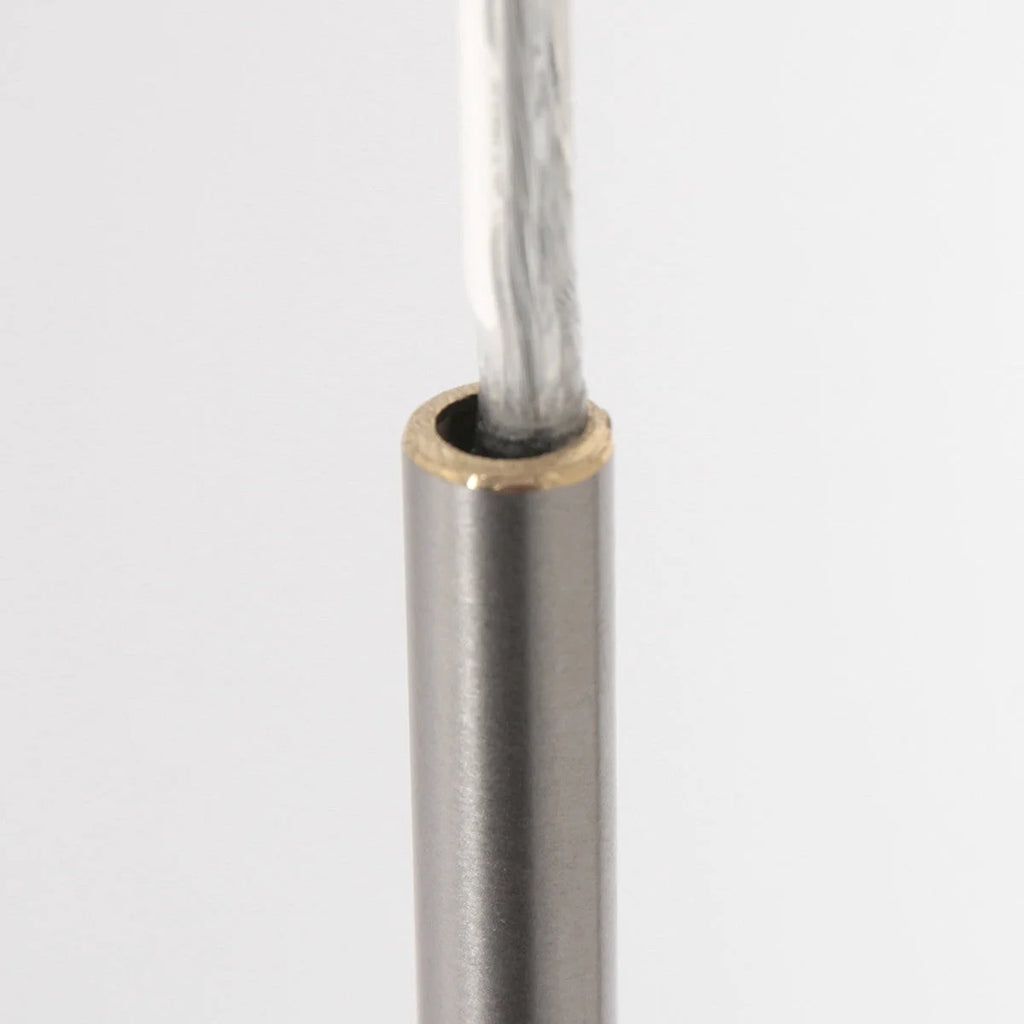 Tube en métal argenté avec câble flexible pour Suspension cylindre tissu blanc et métal brossé Ø50 cm