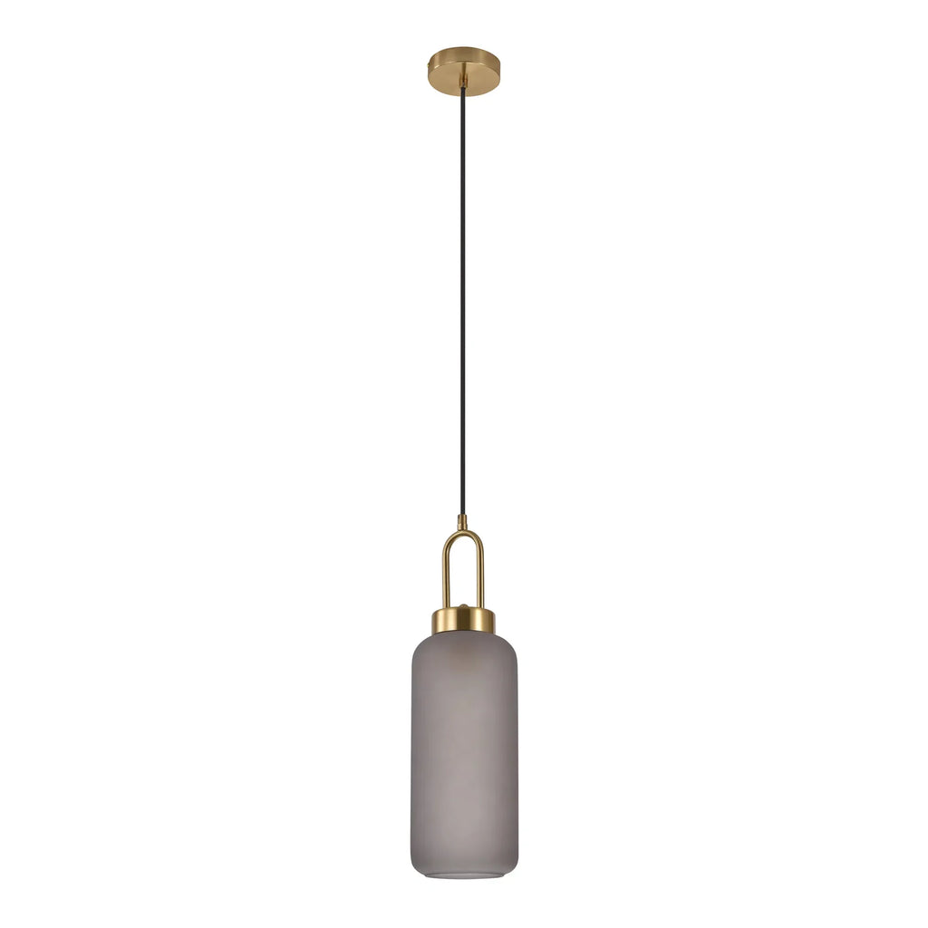 Suspension cylindrique en verre fumé mat et laiton doré Ø13 cm