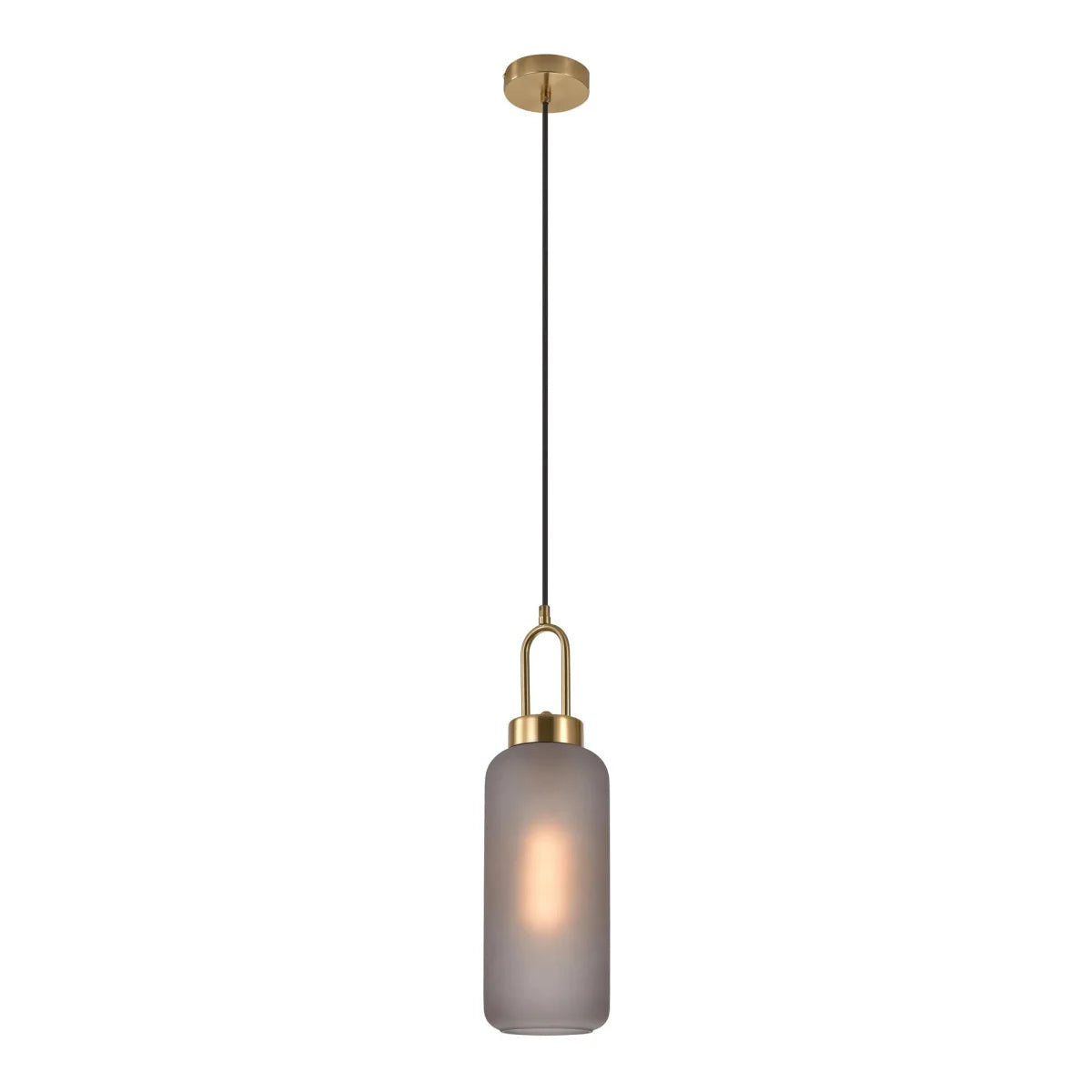 Suspension cylindrique en verre fumé mat et laiton doré Ø13 cm