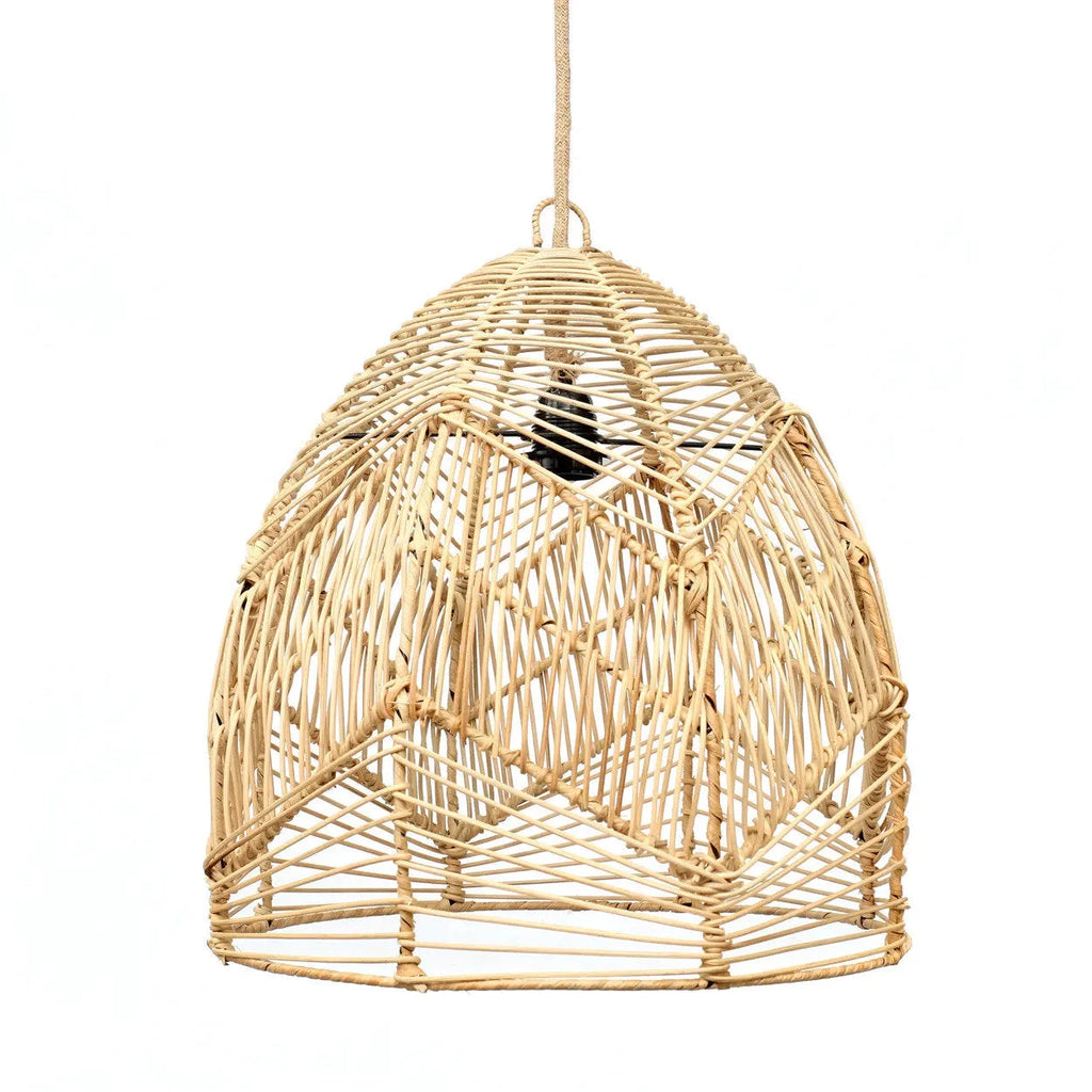 Suspension dôme en rotin tressé naturel avec motif géométrique abstrait, Ø40 cm