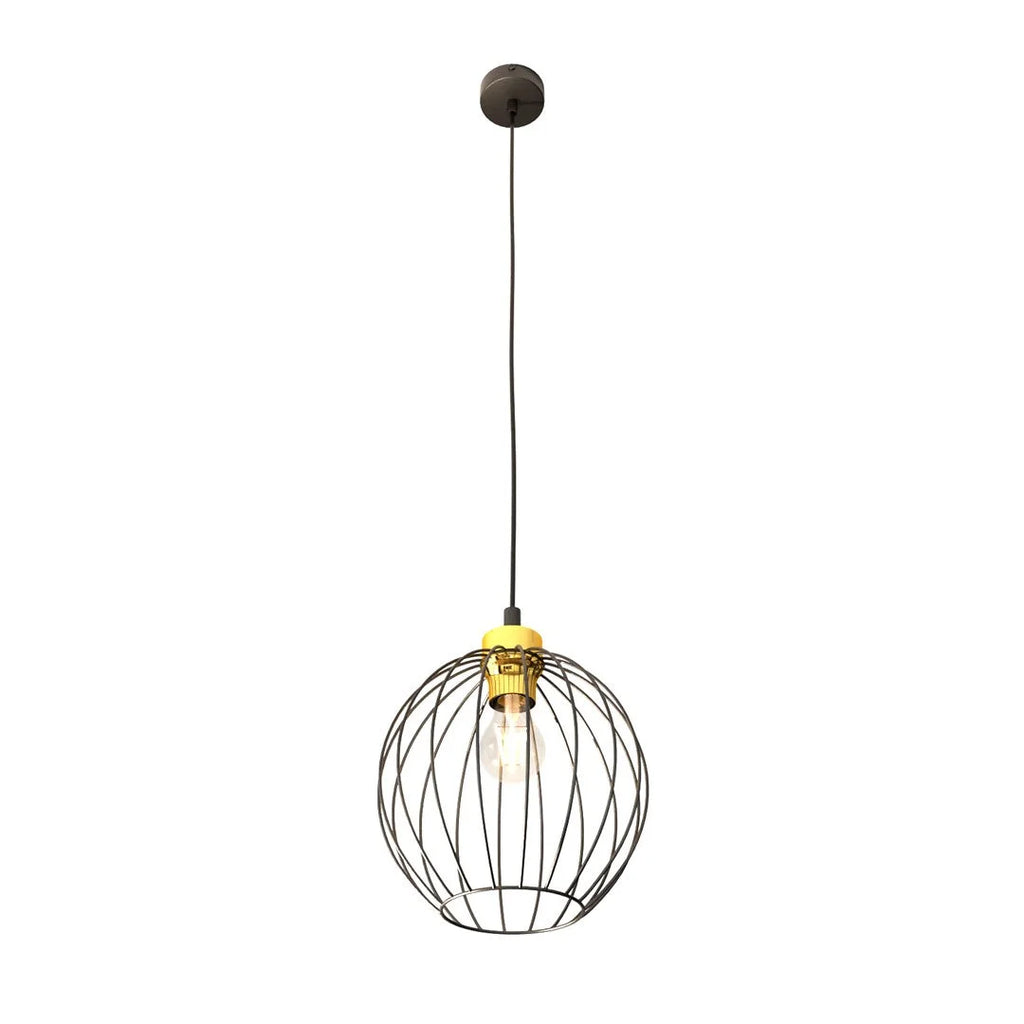 Suspension filaire globe en métal noir et laiton, Ø24 cm
