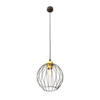 Suspension filaire globe en métal noir et laiton, Ø24 cm