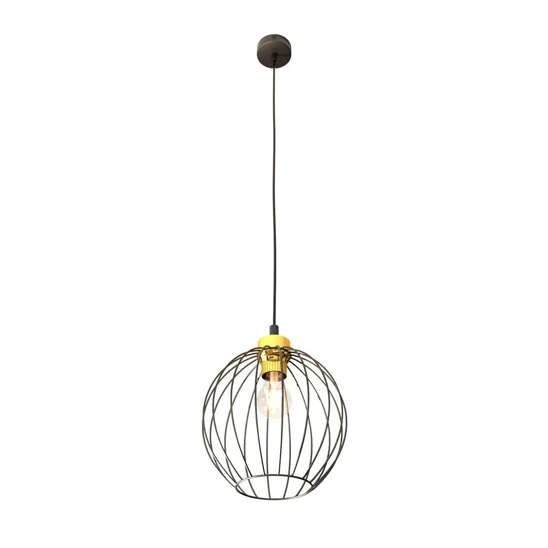 Suspension filaire globe en métal noir et laiton, Ø24 cm