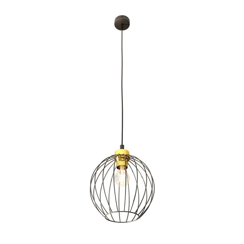 Suspension filaire en métal noir et laiton pour salon – Ø24 cm