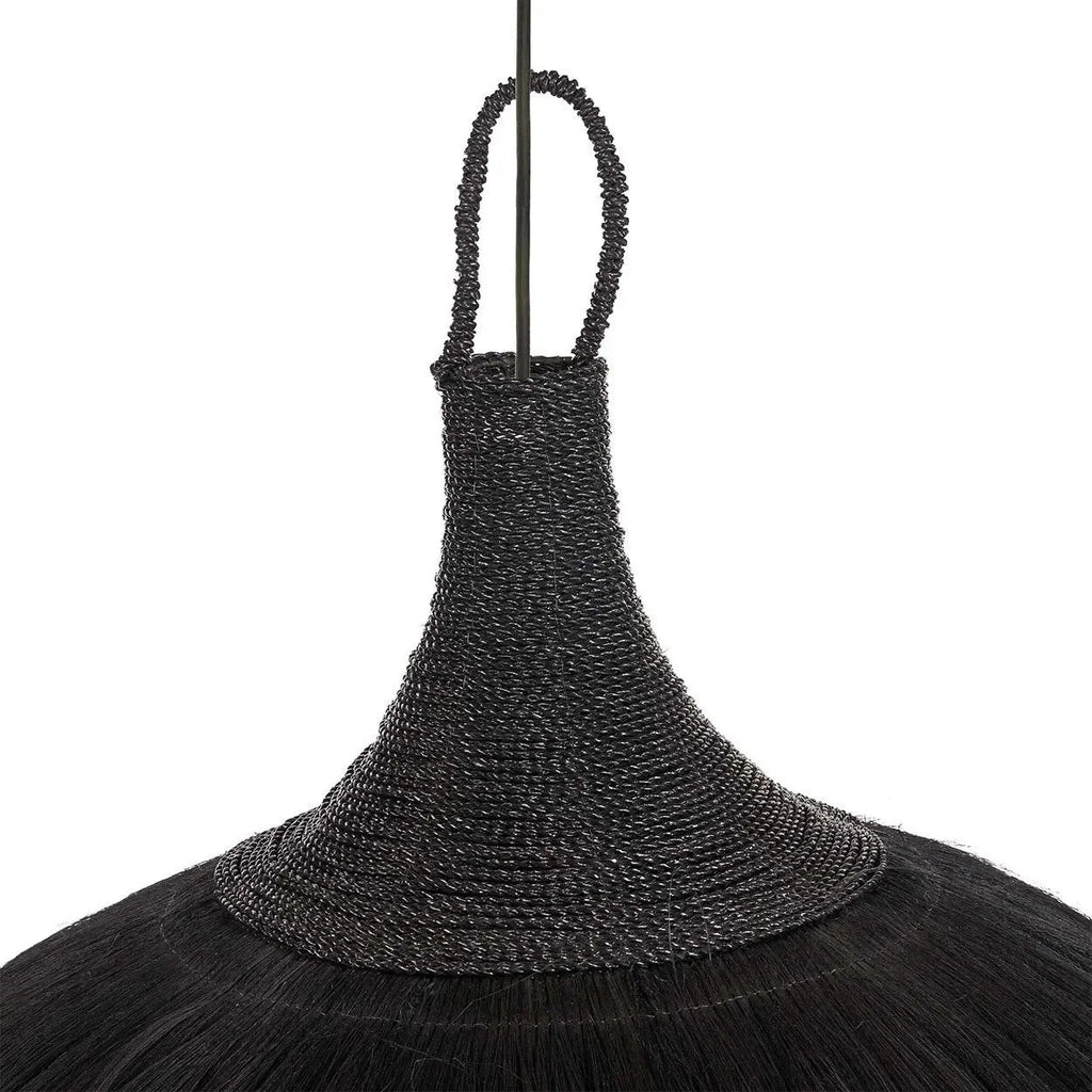 Suspension en herbe noire tressée avec franges bohèmes Ø100 cm