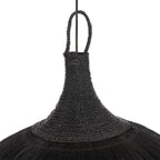 Suspension en herbe noire tressée avec franges bohèmes Ø100 cm