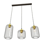 Suspension industrielle 3 lumières métal noir laiton 60x140 cm
