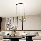 Lampes suspendues industrielles 3 lumières métal noir et laiton 60x140 cm
