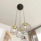 Suspension industrielle noire avec douilles dorées en grappe Ø24 cm