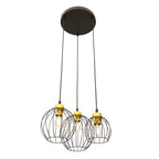 Suspension industrielle noire Ø24 cm avec douilles dorées en grappe