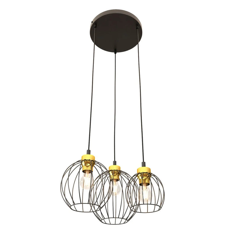 Suspension industrielle noire douilles dorées en grappe – Ø24 cm
