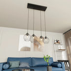 Suspension industrielle noire en métal filaire à 4 lumières sphériques, 83x140 cm