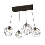 Suspension industrielle noire en métal filaire 4 lumières, 83x140 cm