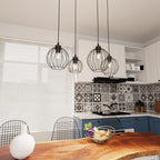 Suspension industrielle noire en métal filaire 4 lumières 83x140 cm