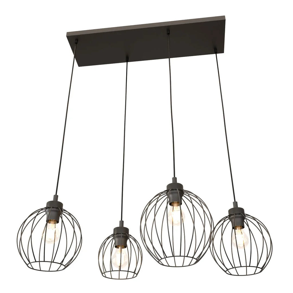Suspension industrielle noire en métal filaire 4 lumières 83x140 cm