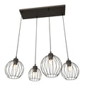 Suspension industrielle noire en métal filaire 4 lumières 83x140 cm