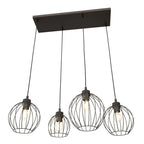 Suspension industrielle noire en métal filaire 4 lumières 83x140 cm